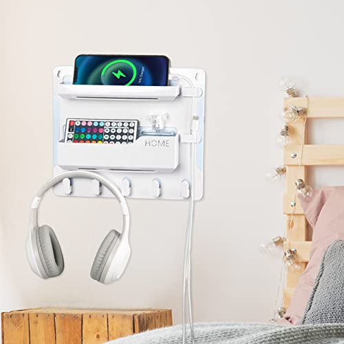 YONGAIJIA Bedside Wall Mount Shelf, Adhesive Bedside Organizer for Remote、Phone、Glasses. Bedside Accessories Storage suitable for College Dorm 、bunk bed 、 Bedroom、Rv(White)