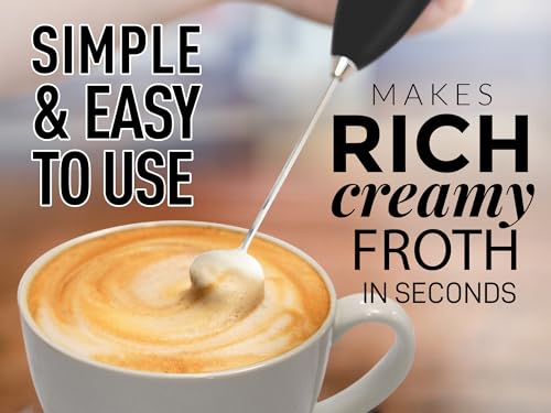 Zulay Kitchen Powerful Milk Frother Handheld Foam Maker for Lattes - Whisk Drink Mixer for Coffee, Mini Foamer for Cappuccino, Frappe, Matcha, Hot Chocolate & Coffee Creamer by Milk Boss (Black)