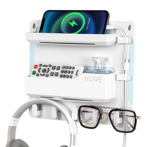 YONGAIJIA Bedside Wall Mount Shelf, Adhesive Bedside Organizer for Remote、Phone、Glasses. Bedside Accessories Storage suitable for College Dorm 、bunk bed 、 Bedroom、Rv(White)