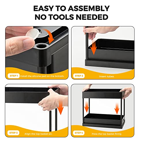 Ravinte 2 Pack Pull Out Under Sink Organizer 2 Tier Multi Purpose For Bathroom Kitchen Sink Storage Organizer With Hook & Hanging Cup Matte Black Sliding Cabinet Organizer