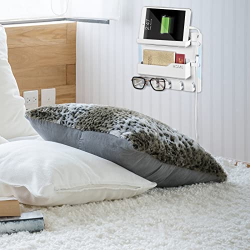 YONGAIJIA Bedside Wall Mount Shelf, Adhesive Bedside Organizer for Remote、Phone、Glasses. Bedside Accessories Storage suitable for College Dorm 、bunk bed 、 Bedroom、Rv(White)