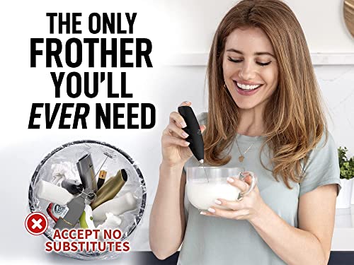 Zulay Kitchen Powerful Milk Frother Handheld Foam Maker for Lattes - Whisk Drink Mixer for Coffee, Mini Foamer for Cappuccino, Frappe, Matcha, Hot Chocolate & Coffee Creamer by Milk Boss (Black)
