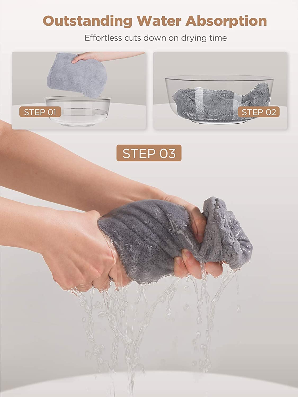 Hicober Microfiber Hair Towel, 3 Packs Hair Turbans for Wet Hair