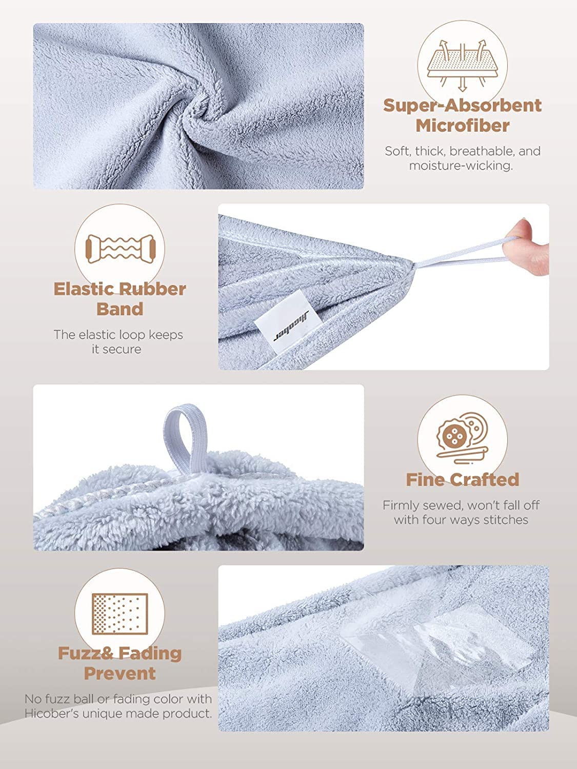 Hicober Microfiber Hair Towel, 3 Packs Hair Turbans for Wet Hair