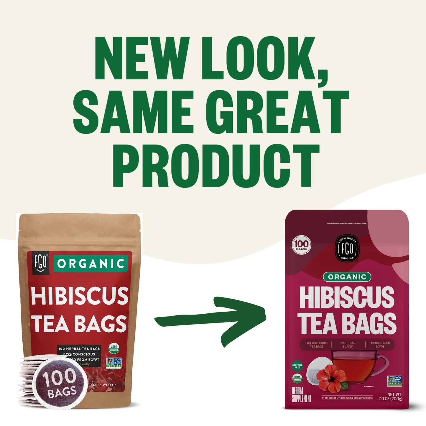 FGO Organic Hibiscus Tea, Eco-Conscious Tea Bags, 100 Count