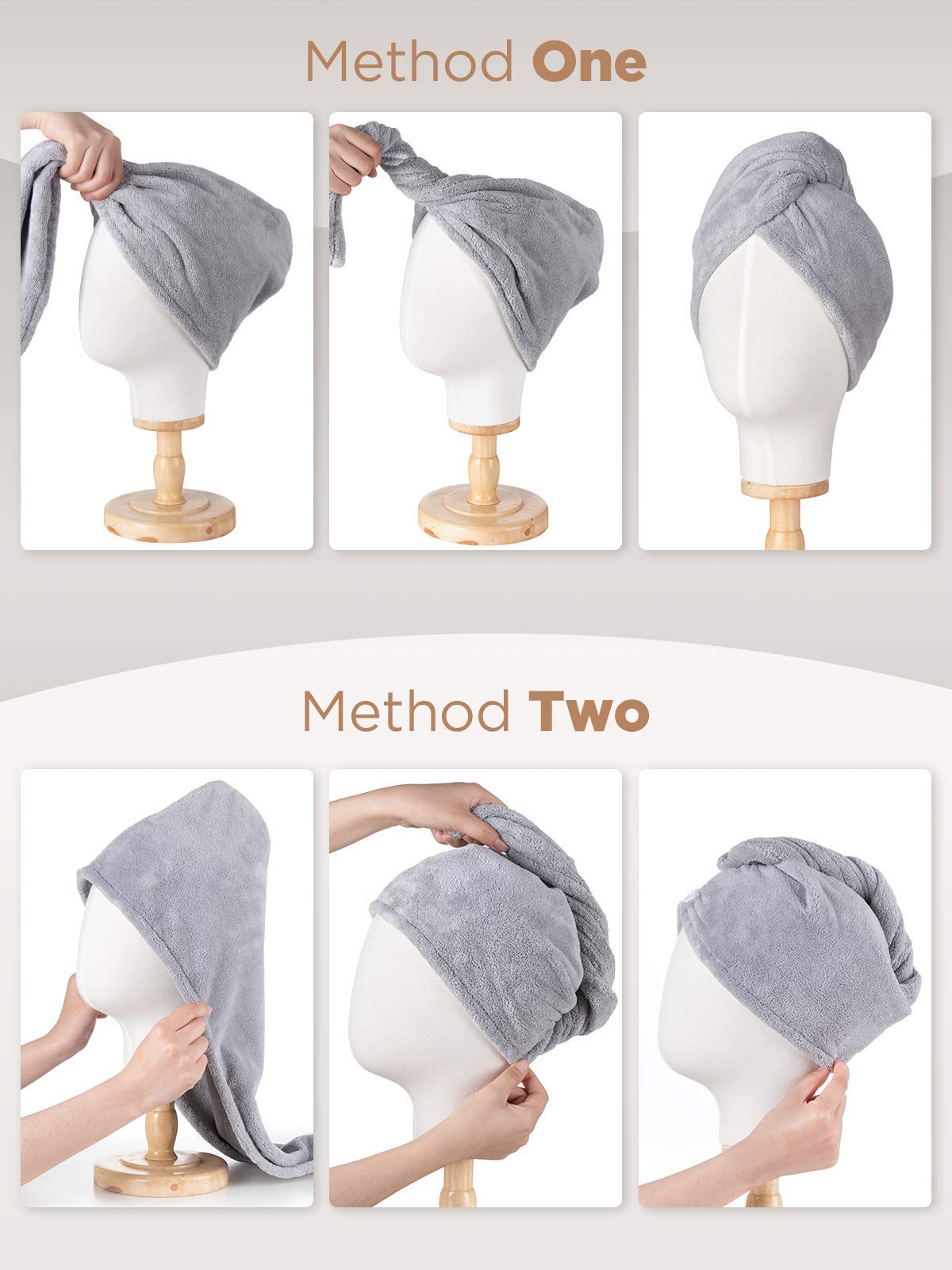 Hicober Microfiber Hair Towel, 3 Packs Hair Turbans for Wet Hair