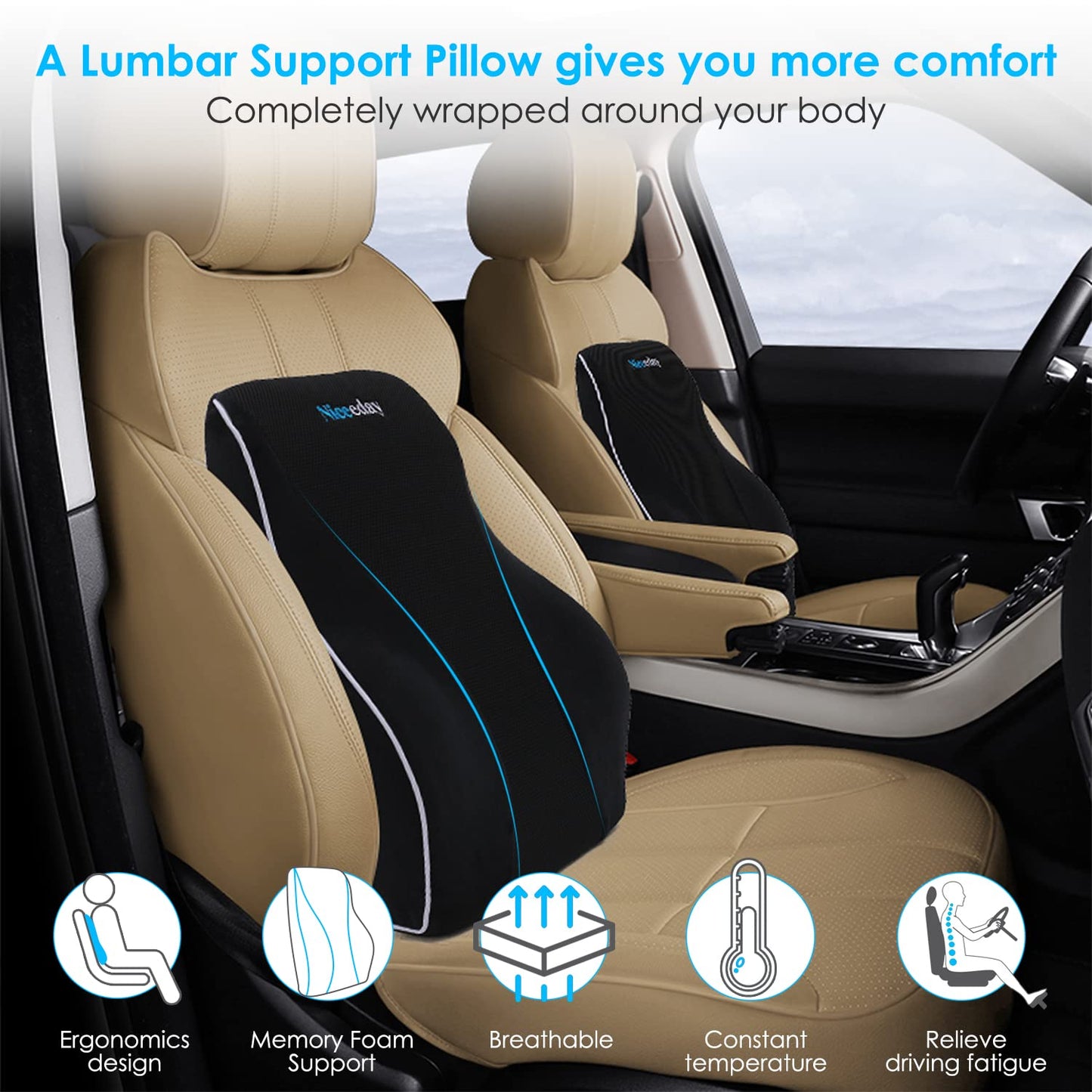 Lumbar Support Pillow for Office Chair Car, Gaming Chair Lower Back Pain Relief Memory Foam Cushion with 3D Mesh Cover Ergonomic Orthopedic Back Rest(16.31"x17.94" x4.69“)