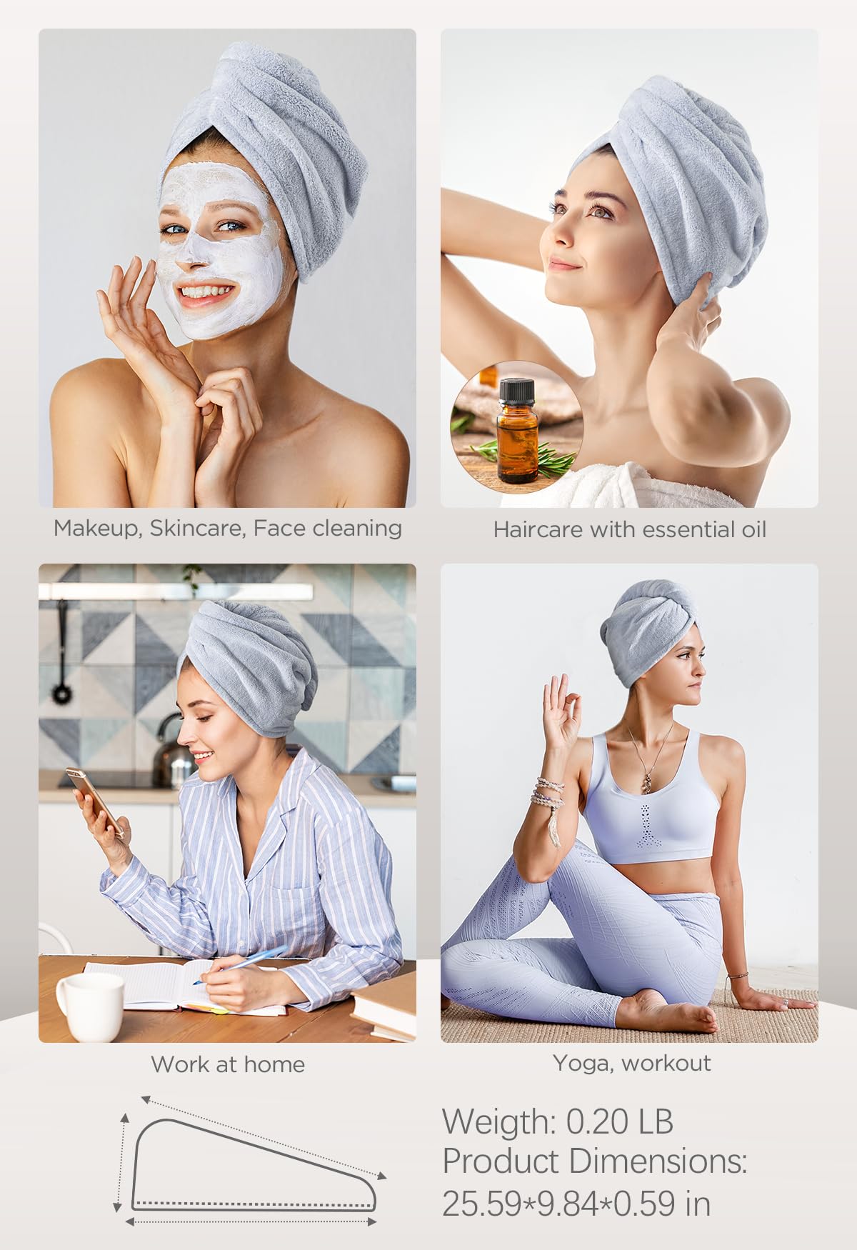 Hicober Microfiber Hair Towel, 3 Packs Hair Turbans for Wet Hair