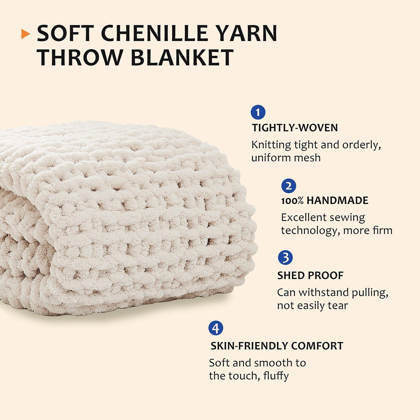 L'AGRATY Chunky Knit Blanket Throw,Soft Chenille Yarn Throw 50x60,Handmade Thick Cable Knit Crochet Blanket, Large Rope Knot Throw Blanket for Couch Home Decor