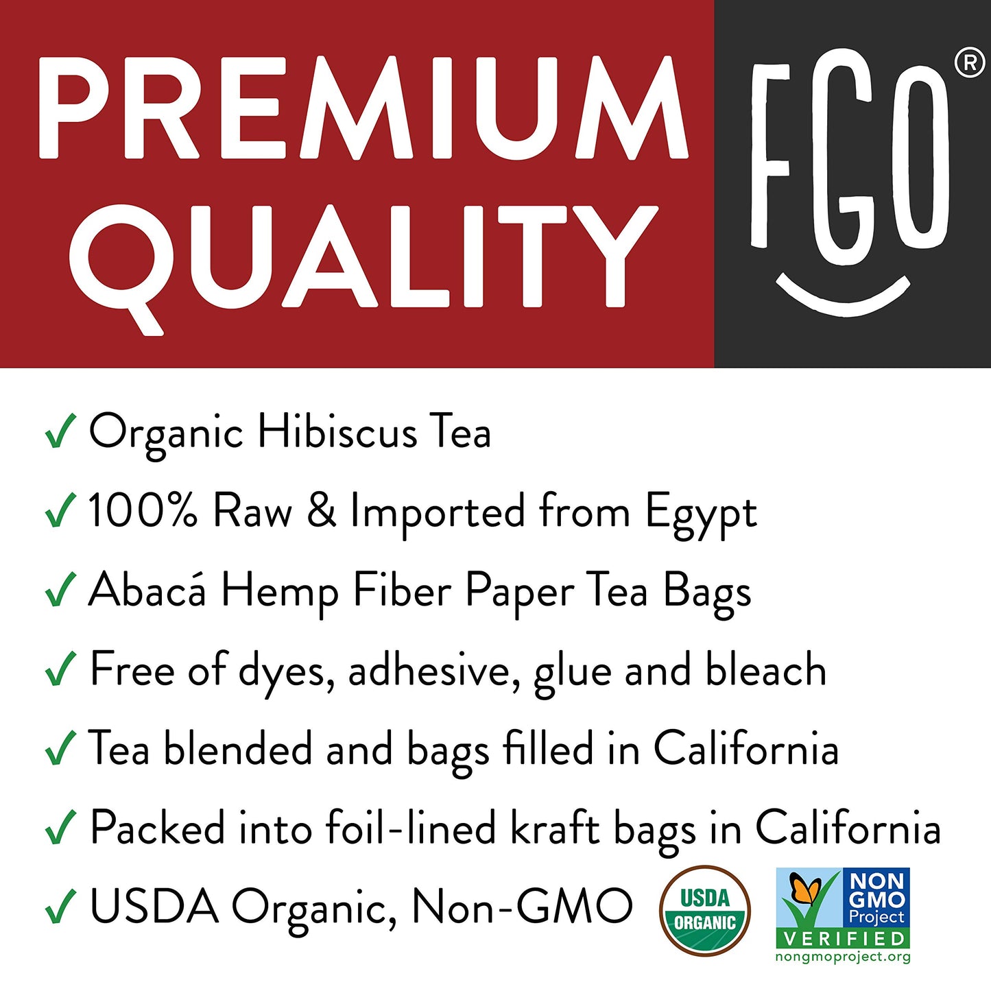 FGO Organic Hibiscus Tea, Eco-Conscious Tea Bags, 100 Count