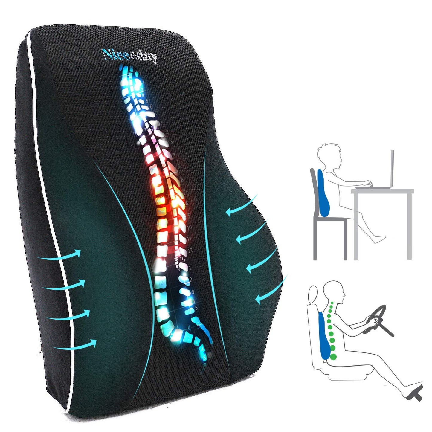 Lumbar Support Pillow for Office Chair Car, Gaming Chair Lower Back Pain Relief Memory Foam Cushion with 3D Mesh Cover Ergonomic Orthopedic Back Rest(16.31"x17.94" x4.69“)