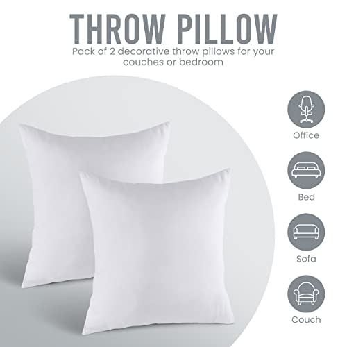 Utopia Bedding Throw Pillows Insert (Pack of 2, White) - 18 x 18 Inches Bed and Couch Pillows - Indoor Decorative Pillows