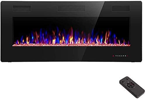 R.W.FLAME 42IN Recessed and Wall Mounted, The Thinnest Fireplace, Low Noise, Fit for 2 x 6 and 2 x 4 Stud, Remote Control with Timer, Touch Screen, Adjustable Flame Color and Speed