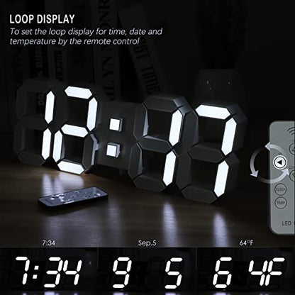 KOSUMOSU Wall Clock 15" 3D LED Digital Clock for Bedroom,Large Digital Wall Clock for Living Room Decor,Modern Aesthetic Led Clock with Remote Control