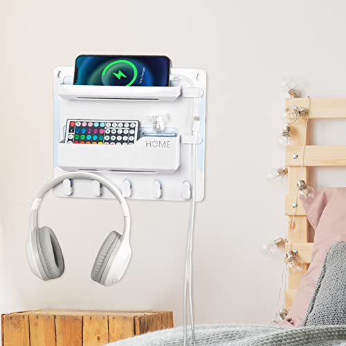 YONGAIJIA Bedside Wall Mount Shelf, Adhesive Bedside Organizer for Remote、Phone、Glasses. Bedside Accessories Storage suitable for College Dorm 、bunk bed 、 Bedroom、Rv（White）