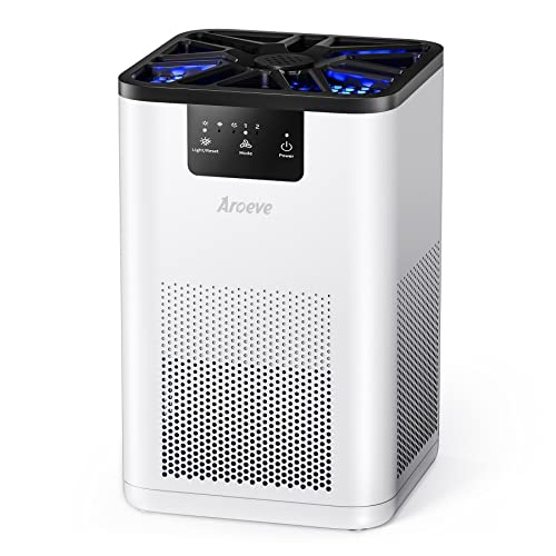 AROEVE Air Purifiers for Bedroom HEPA Air Purifier With Aromatherapy Function For Pet Smoke Pollen Dander Hair Smell 20dB Air Cleaner For Bedroom Office Living Room Kitchen, MK06- White