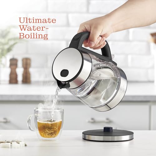 Speed-Boil Electric Kettle For Coffee & Tea - 1.7L Water Boiler 1500W, Borosilicate Glass, Easy Clean Wide Opening, Auto Shut-Off, Cool Touch Handle, LED Light. 360° Rotation, Boil Dry Protection