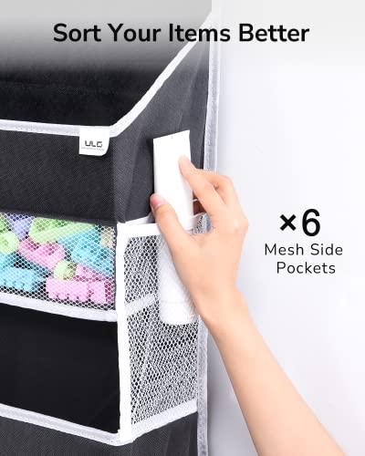 ULG 1 Pack Over Door Organizer with 4 Large Pockets 6 Mesh Side Pockets, 36 lbs Weight Capacity Hanging Storage Organizer with Clear Window for Bedroom Nursery, Baby Kids Toys, Diapers, Dark Grey