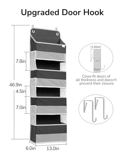 ULG 1 Pack Over Door Organizer with 4 Large Pockets 6 Mesh Side Pockets, 36 lbs Weight Capacity Hanging Storage Organizer with Clear Window for Bedroom Nursery, Baby Kids Toys, Diapers, Dark Grey