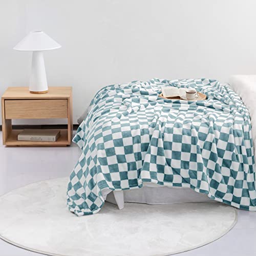 LOMAO Throw Blankets Flannel Blanket with Checkerboard Grid Pattern Soft Throw Blanket for Couch, Bed, Sofa Luxurious Warm and Cozy for All Seasons (Light Blue, 51"x63")