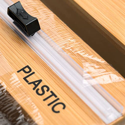 Declutter - Bamboo Ziploc Bag Organizer with Dual Dispensers and Cutters - Kitchen and Home Organization Tool for Gallon, Quart, Sandwich, Snack Bags - Fits in Kitchen Cabinets and Drawers