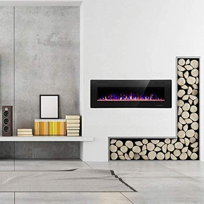 R.W.FLAME 42IN Recessed and Wall Mounted, The Thinnest Fireplace, Low Noise, Fit for 2 x 6 and 2 x 4 Stud, Remote Control with Timer, Touch Screen, Adjustable Flame Color and Speed