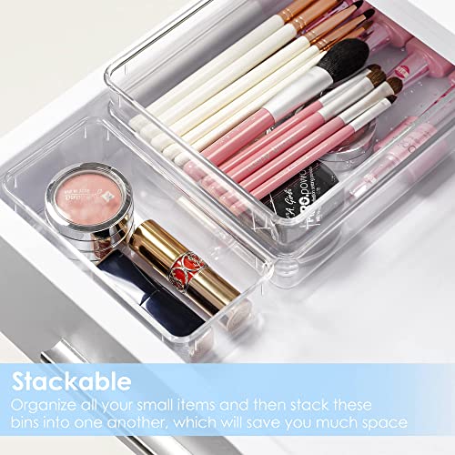 Vtopmart 25 PCS Clear Plastic Drawer Organizers Set, 4-Size Versatile Bathroom and Vanity Drawer Organizer Trays, Storage Bins for Makeup, Bedroom, Kitchen Gadgets Utensils and Office