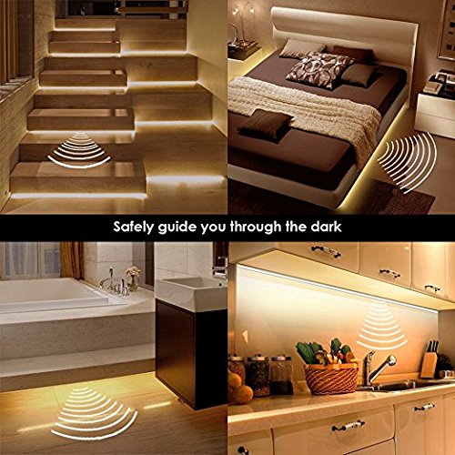 Vansky Motion Activated Bed Light, Flexible LED Strip Motion Sensor Night Light Bedside Lamp Illumination with Automatic Shut Off Timer (Warm Soft Glow)