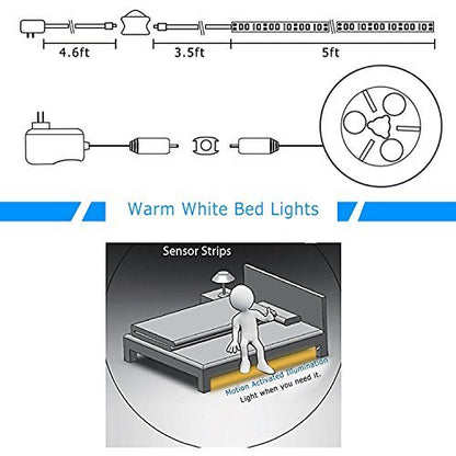 Vansky Motion Activated Bed Light, Flexible LED Strip Motion Sensor Night Light Bedside Lamp Illumination with Automatic Shut Off Timer (Warm Soft Glow)