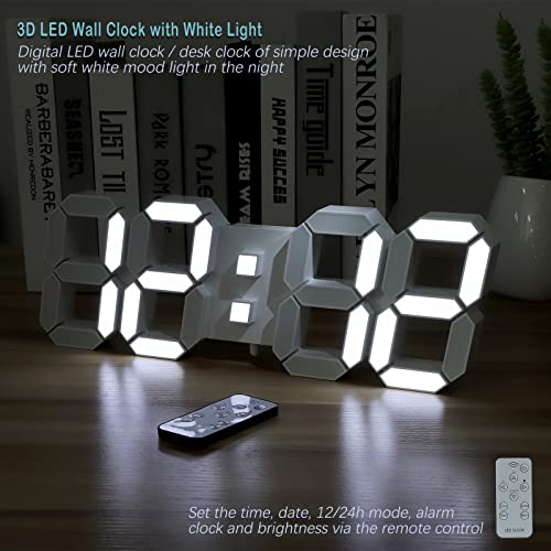 KOSUMOSU Wall Clock 15" 3D LED Digital Clock for Bedroom,Large Digital Wall Clock for Living Room Decor,Modern Aesthetic Led Clock with Remote Control