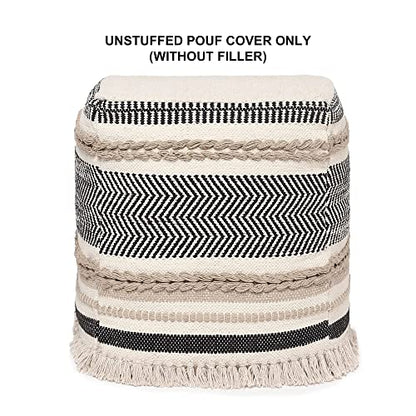 REDEARTH · UNSTUFFED Pouf Ottoman Cover Textured Storage Cube Boho Bean Bag Footrest Stool for Living Room, Bedroom,Nursery,Farmhouse, Kidsroom, Patio, Gym; 100% Cotton (20"X20"X20"; Black)