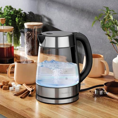 Speed-Boil Electric Kettle For Coffee & Tea - 1.7L Water Boiler 1500W, Borosilicate Glass, Easy Clean Wide Opening, Auto Shut-Off, Cool Touch Handle, LED Light. 360° Rotation, Boil Dry Protection