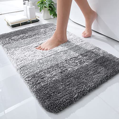 OLANLY Luxury Bathroom Rug Mat 24x16, Extra Soft and Absorbent Microfiber Bath Rugs, Non-Slip Plush Shaggy Bath Carpet, Machine Wash Dry, Bath Mats for Bathroom Floor, Tub and Shower, Grey