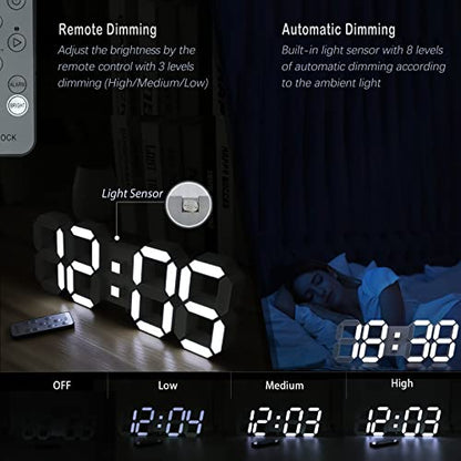 KOSUMOSU Wall Clock 15" 3D LED Digital Clock for Bedroom,Large Digital Wall Clock for Living Room Decor,Modern Aesthetic Led Clock with Remote Control