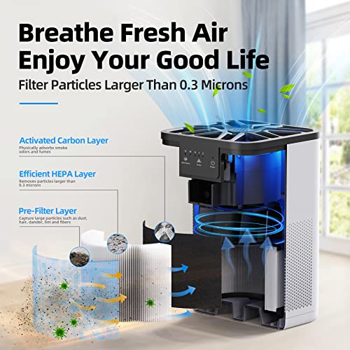 AROEVE Air Purifiers for Bedroom HEPA Air Purifier With Aromatherapy Function For Pet Smoke Pollen Dander Hair Smell 20dB Air Cleaner For Bedroom Office Living Room Kitchen, MK06- White