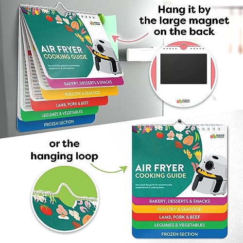 Air Fryer Magnetic Cheat Sheet Set - Cooking Time Charts and Recipe Booklet for Oven and Kitchen