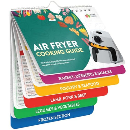 Air Fryer Magnetic Cheat Sheet Set - Cooking Time Charts and Recipe Booklet for Oven and Kitchen