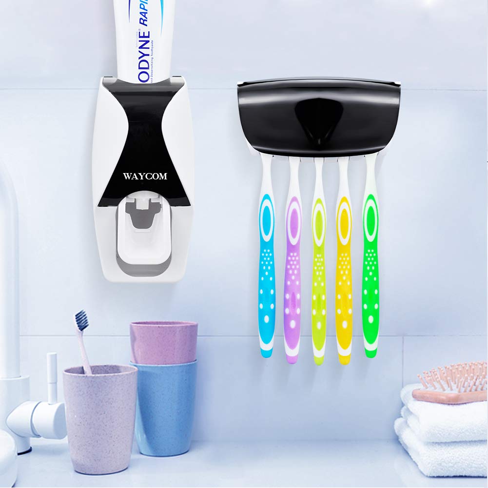 WAYCOM Dust-Proof Toothpaste Dispenser Toothpaste Squeezer Kit (Black)