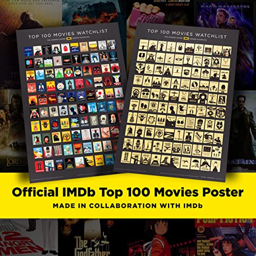 Official IMDb Top 100 Movies Scratch Off Poster | Premium Bucket List - Made in USA | 16.5x23.4 Inches | Unique Gift for Men and Women Film Lovers | Movie Night Supplies and Room Decor