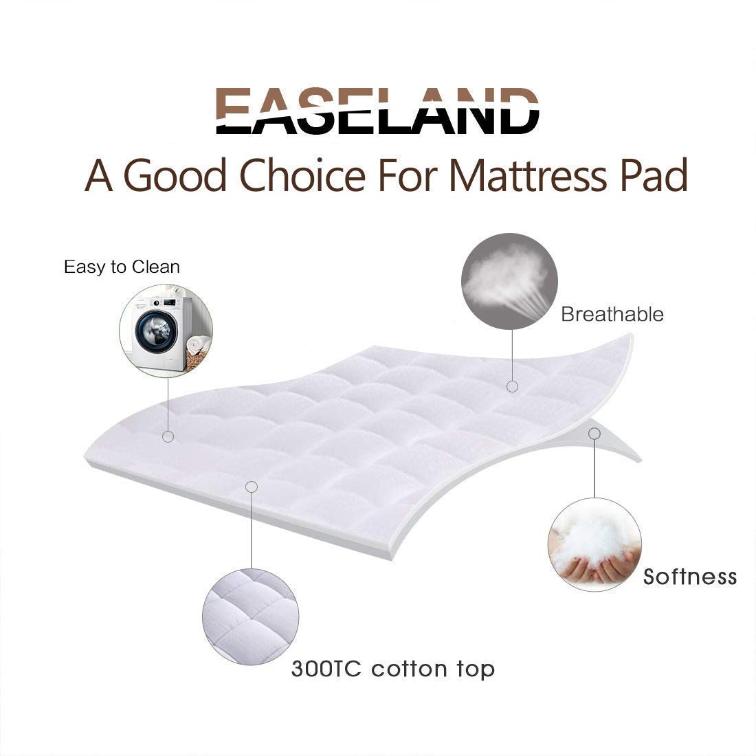 EASELAND Queen Size Mattress Pad Pillow Top Mattress Cover Quilted Fitted Mattress Protector