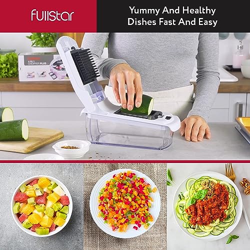 Vegetable Chopper Vegetable Cutter Spiralizer Vegetable Slicer - Food Onion Veggie Chopper Dicer Potato Fry Cutter (4 in 1, White)