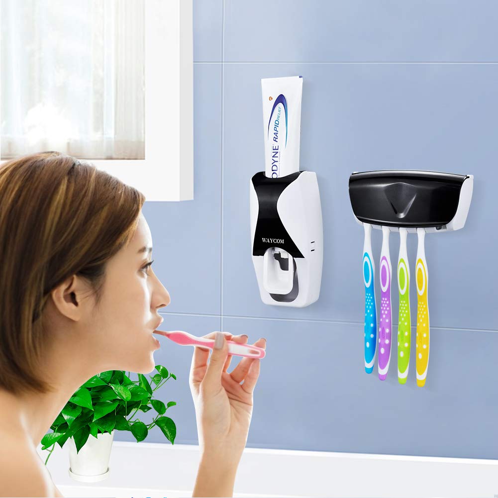 WAYCOM Dust-Proof Toothpaste Dispenser Toothpaste Squeezer Kit (Black)