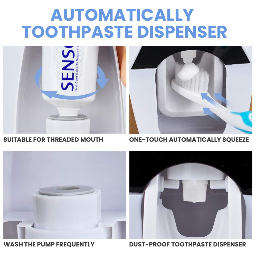 WAYCOM Dust-Proof Toothpaste Dispenser Toothpaste Squeezer Kit (Black)