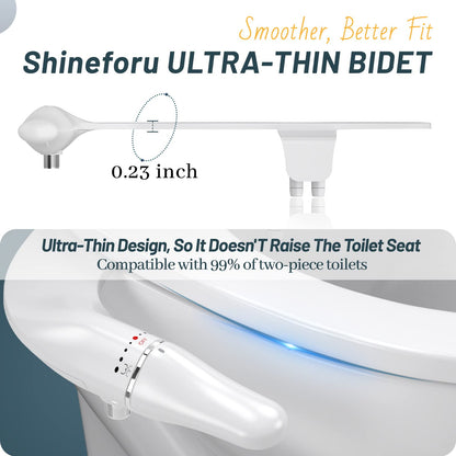 Shineforu Bidet Ultra-Slim Bidet Attachment for Toilet, Minimalist and Stylish Dual Nozzle (Frontal and Rear Wash) Non-Electric Fresh Water Bidet, Easy to Install and Use (Silver/White)