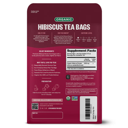 FGO Organic Hibiscus Tea, Eco-Conscious Tea Bags, 100 Count