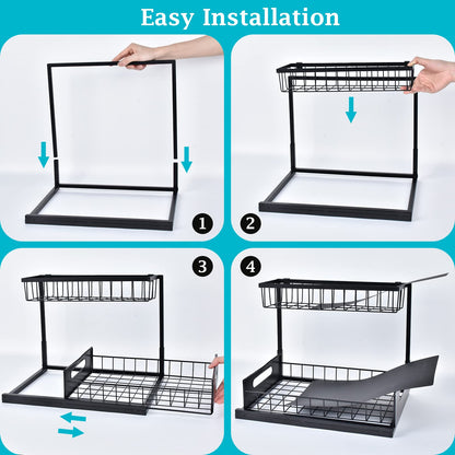 REALINN Under Sink Organizer, Pull Out Cabinet Organizer 2 Tier Slide Out Sink Shelf Cabinet Storage Shelves, Under Sink Storage for Kitchen Bathroom Cabinet