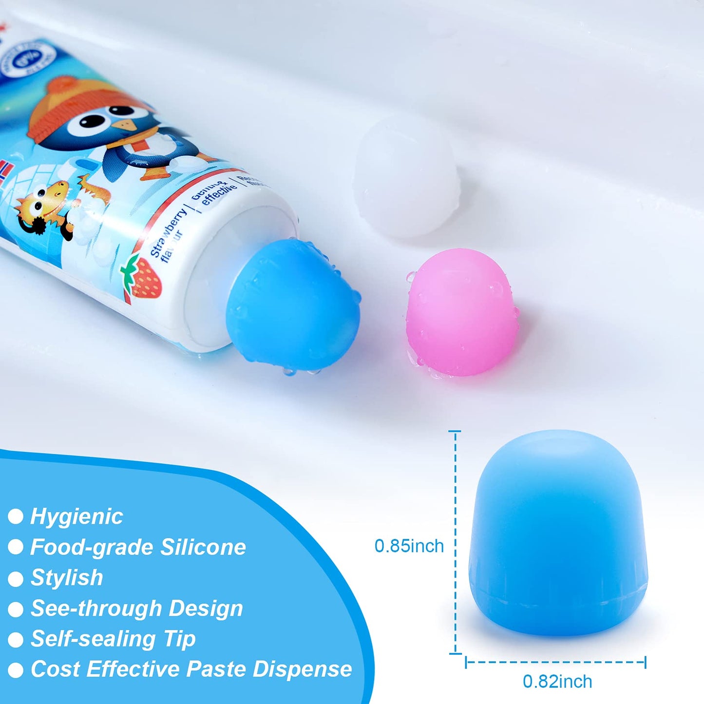 6 Pack Silcone Toothpaste Cap, Tnvee Reusable Self Closing Toothpaste Squeezer Dispenser with Organizer Box for Kids and Adults in Bathroom, Hygiene No Mess No Waste