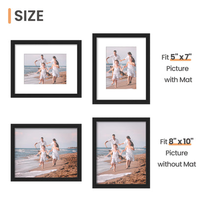 upsimples 8x10 Picture Frame, Display Pictures 5x7 with Mat or 8x10 Without Mat, Wall Hanging Photo Frame, Black, 1 Pack