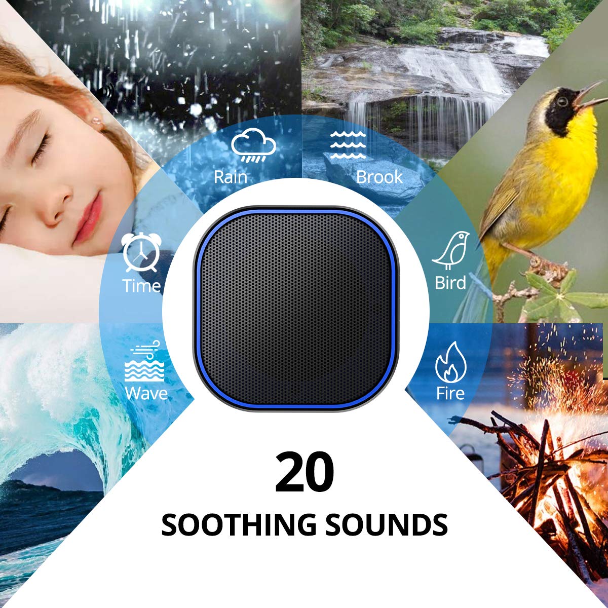 Magicteam Sound Machine White Noise Machine with 20 Non Looping Natural Soothing Sounds