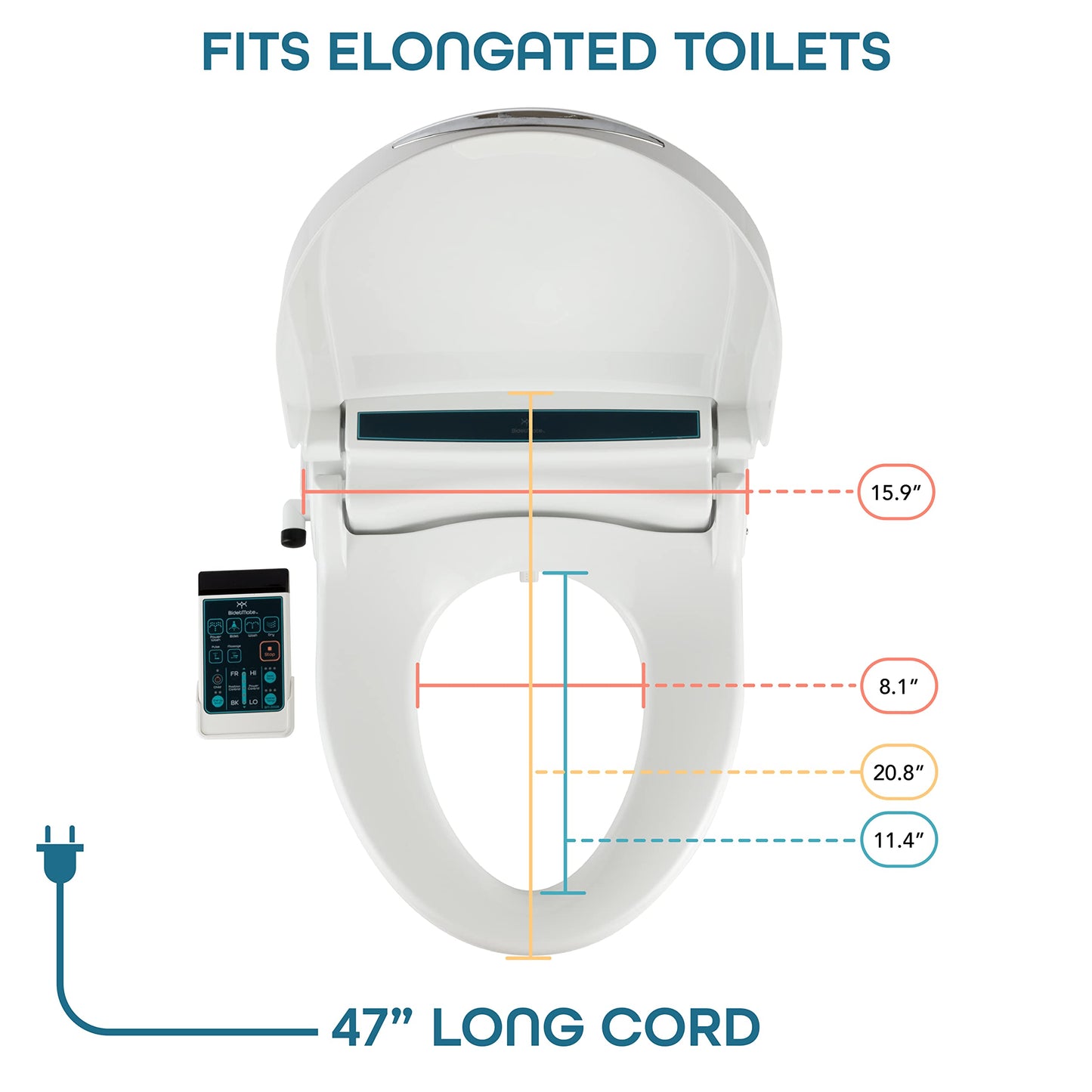 BidetMate 2000 Series Electric Bidet Heated Smart Toilet Seat with Unlimited Heated Water, Wireless Remote, Deodorizer, and Warm Air Dryer - Adjustable and Self-Cleaning - Fits Elongated Toilets